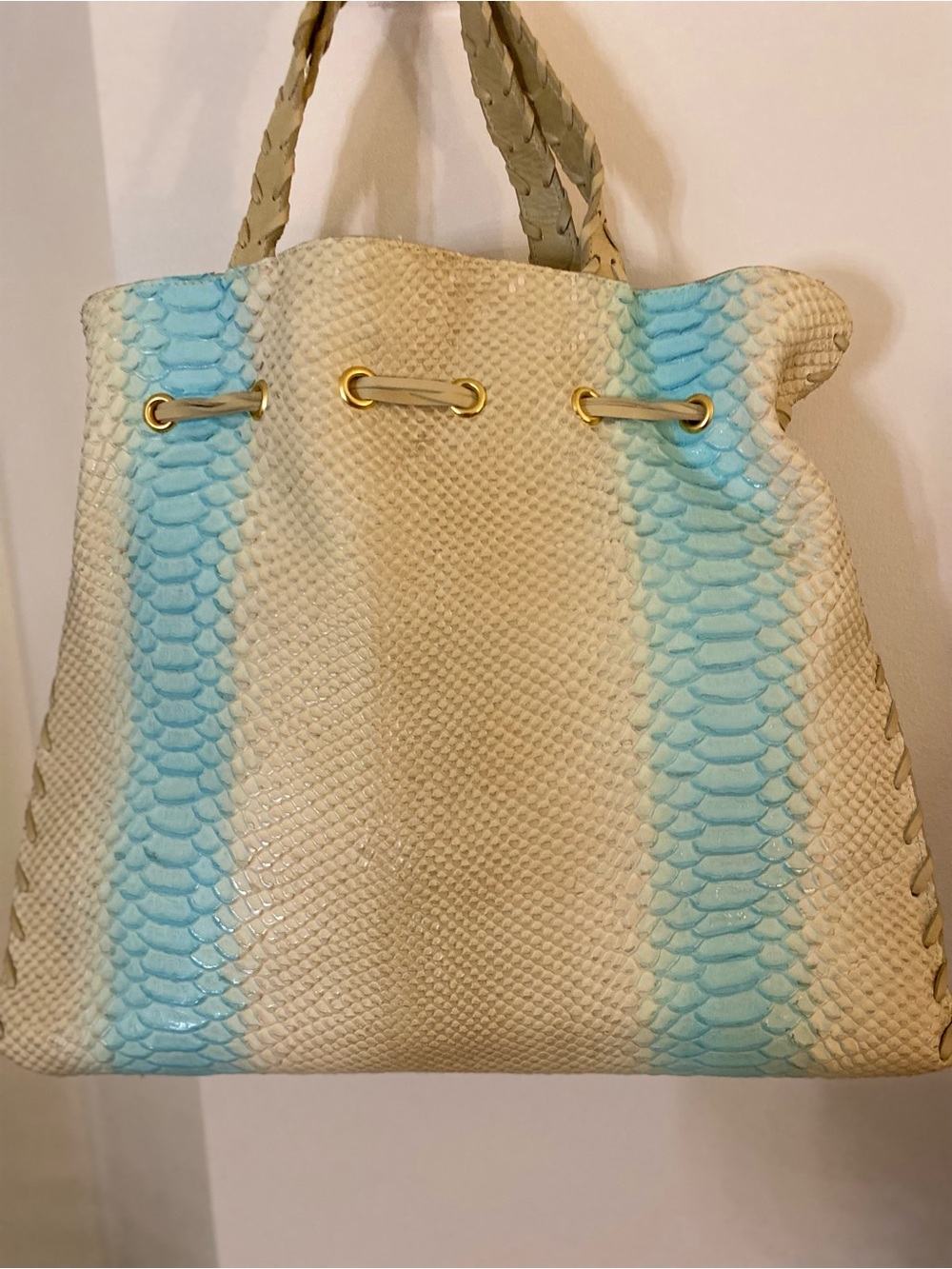 Kooba Cream and Light Blue Braided-Handle Tote - Picture 2 of 3